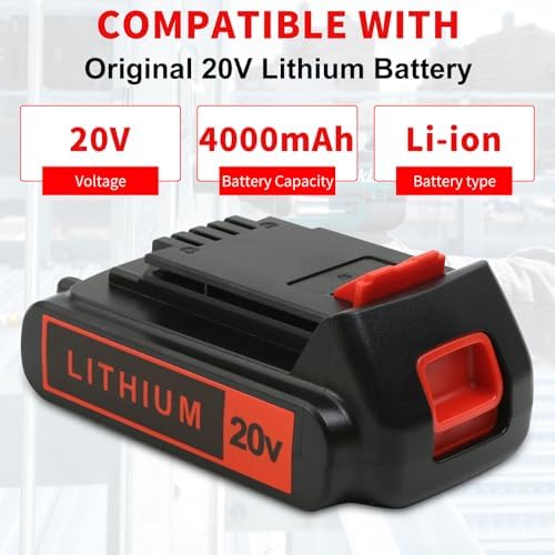 4.0Ah 20V Lithium Battery for Black and Decker Power Tools - 2 Pack