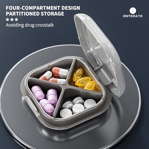 ONTERATE Small Pill Case, Travel Pill Box with 4 Compartments, Purple