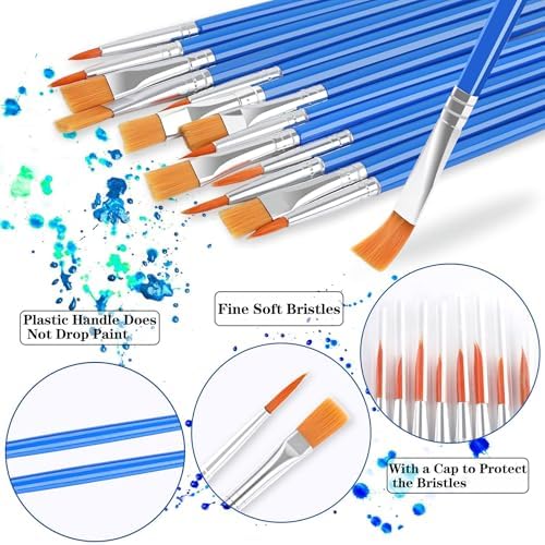 DECYOOL 60 Pcs Paint Brushes, Round Flat Small Brush Bulk for Painting