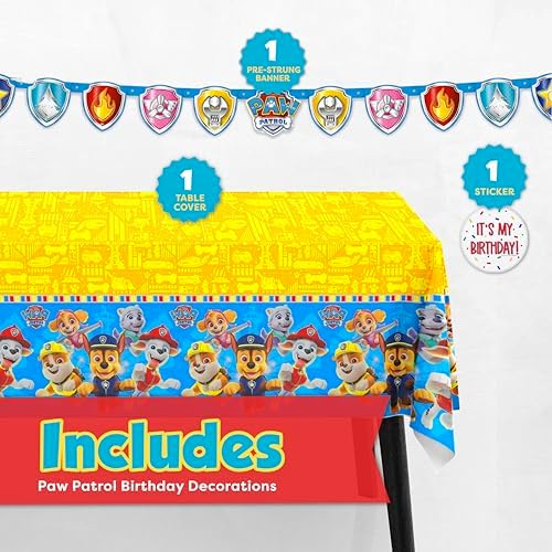 Paw Patrol Tablecloth and Paw Patrol Birthday Banner - Party Decorations