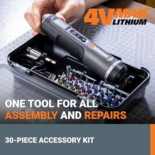 WORX Cordless Screwdriver, 4V 30-Piece Accessory Kit, WX242L
