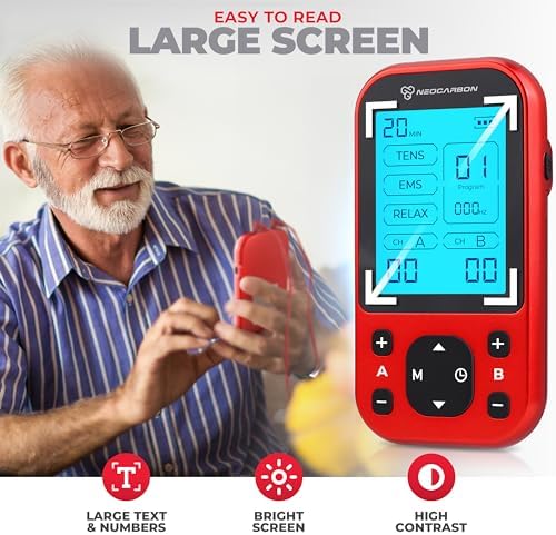NEOCARBON TENS Unit Muscle Stimulator Pro for Back Pain Relief, Red