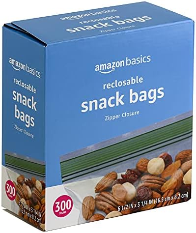 Amazon Basics Reclosable Food Storage Snack Bags, 300 Count