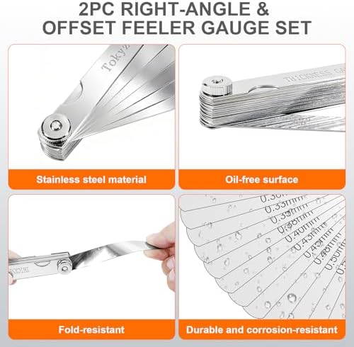 2Pcs Feeler Gauge Set,Premium Straight & Angled Feeler Gauges Kit