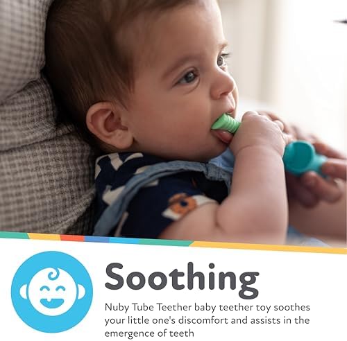 Nuby Tube Teether - (2-Pack) Baby Teething Toy - 3+ Months - Elephant and Giraffe