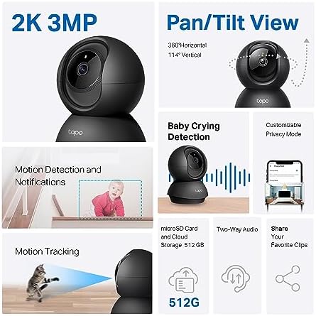 Tapo 2K Pan Tilt Security Camera for Baby Monitor, Dog Camera, C211
