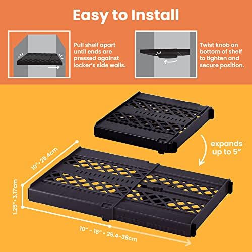 LockerMate Adjust-A-Shelf Locker Shelf for School Organization, Adjustable 12-15", Holds Up to 10 lbs, Black