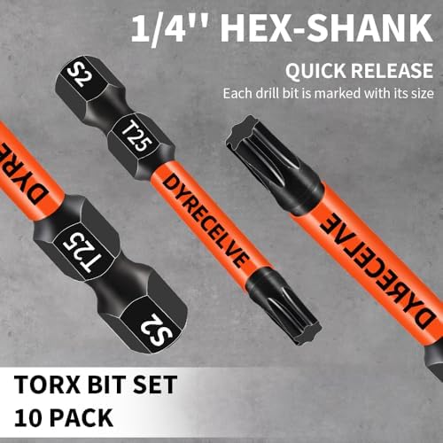 DYRECELVE 10-Pack T25 Torx Bits for Impact Driver, T25 Bit Magnetic 2-Inch