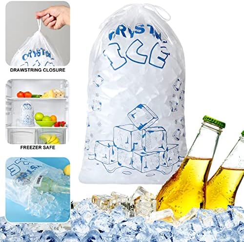 Ice Bags 8 lb with Drawstring, 50 Count Ice Bag for Ice Machine, Heavy-Duty Reusable Ice Cube Bags, Portable Storage and Freezer Keeper