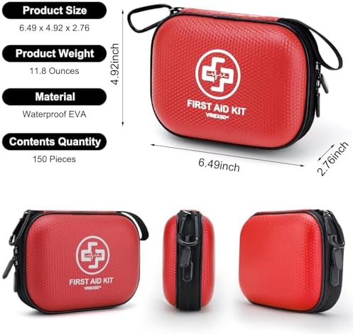 Mini First Aid Kit - 150 Piece Small Waterproof Hard Shell Medical Kit