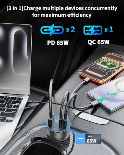 130W 3-Port USB C Super Fast Car Charger (with Voltage Display) for Samsung