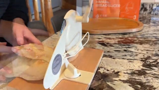 Brvclon Manual Bread Slicer Adjustable Thickness, Hand Crank Bread Slicer for Homemade Sourdough Bread with Scale Line & Suction Cup & Metal Guide,Quality Solid Wood Base