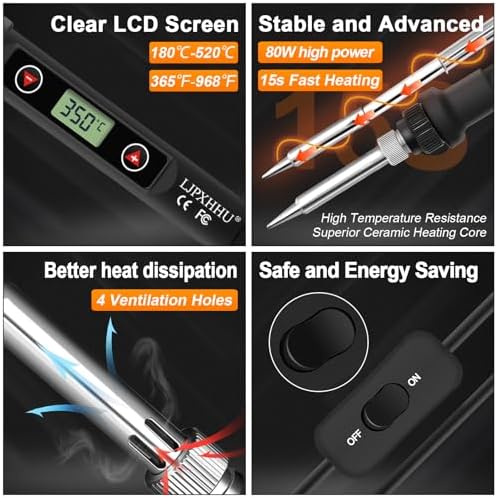 80W LCD Soldering Iron Kit Adjustable Temp 180-520℃ Precision Soldering Gun