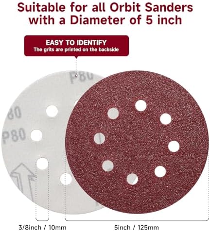165 PCS 5 Inch Sanding Discs Random Orbital Sander Sandpaper