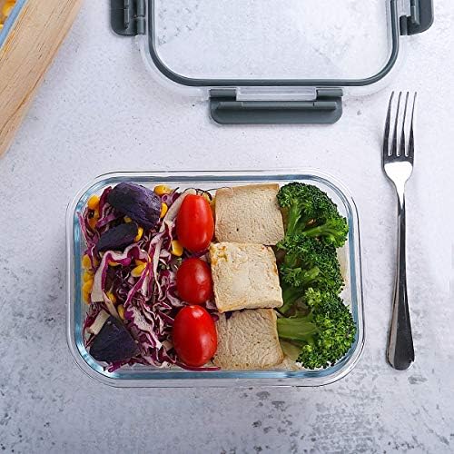 M MCIRCO 5 Pack 36 oz Glass Food Storage Containers with Lids,4.5 Cups,Gray