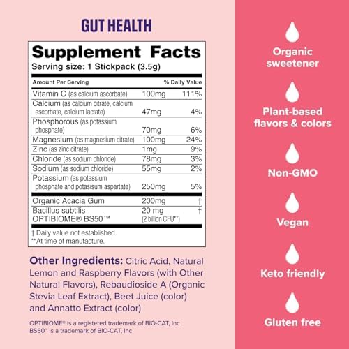 Ultima Replenisher Gut Health Supplement, Raspberry Lemonade, 14 Stickpacks