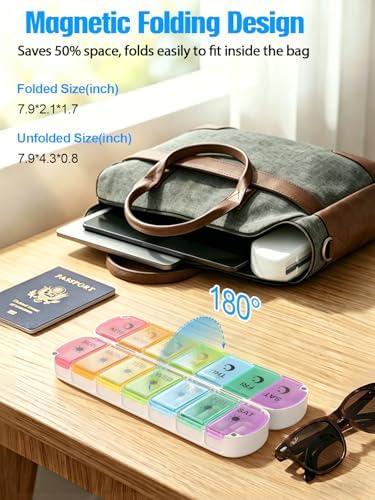 Pill Organizer 2 Times a Day,Foldable Weekly AM PM Pill Case,Large Pill Box