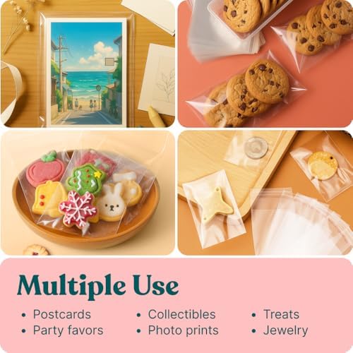 4x6 Clear Cookie Bags With Seal (200 Pack) - Self Sealing Cellophane Bags