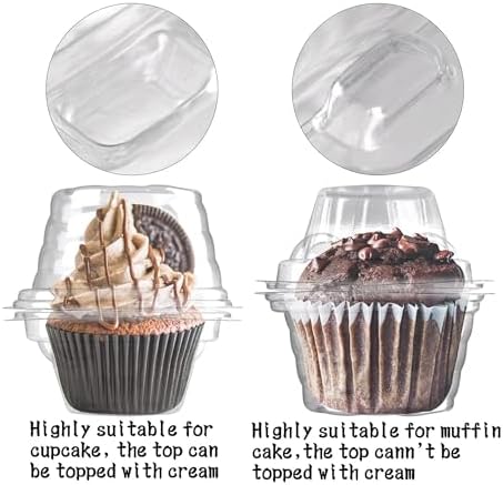 NPLUX 50 Pack Individual Cupcake Containers Plastic Cupcake Boxes Stackable