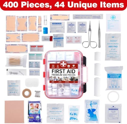 400 Pieces All-Purpose First Aid Kit, Organized Dual-Layer Wall