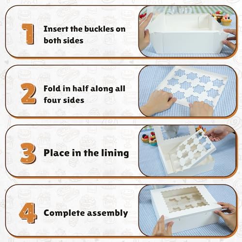 RYDDOY 4 Pack White Cupcake Boxes, Hold 12 Count Cupcake, Cupcake Carriers