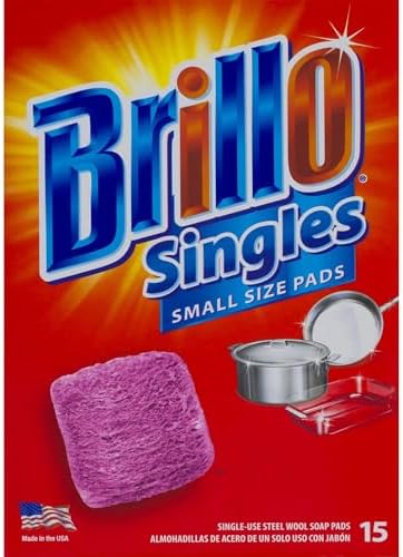 Brillo Single Use Steel Wool Soap Pads, Smaller Size Original Red Scent, 15 Count Pack of 1