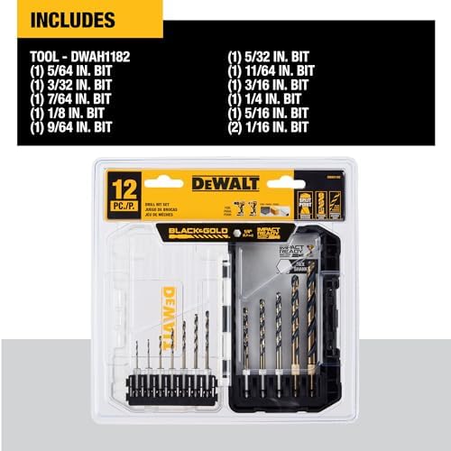 DEWALT 12 Pc Black and Gold Drill Bit Set, Premium Finish Impact Driver Bit Set for Metal, Plastic and Wood (DWAH1182)