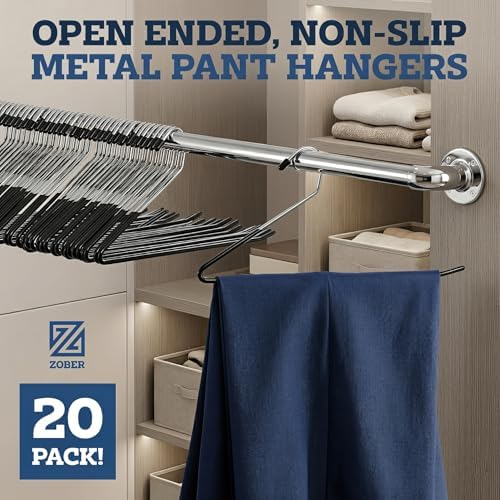 Zober Open Ended Pants Hangers, Metal Clothes Hangers for Jeans, 20 Pack