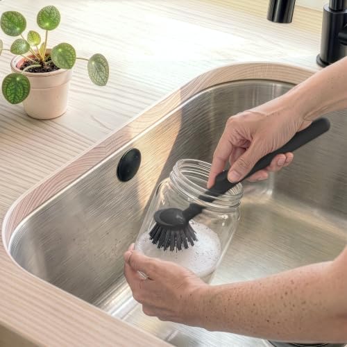 Earth & Mango Magnetic Dish Brush & Scraper, Snaps to Sink, Onyx Black
