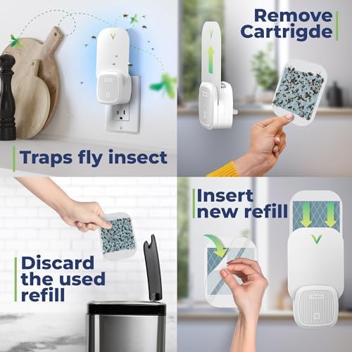 VEYOFLY Fruit Fly Traps Indoor Plug-in UV, Gnat Trap, 2 Device + 4 Refills