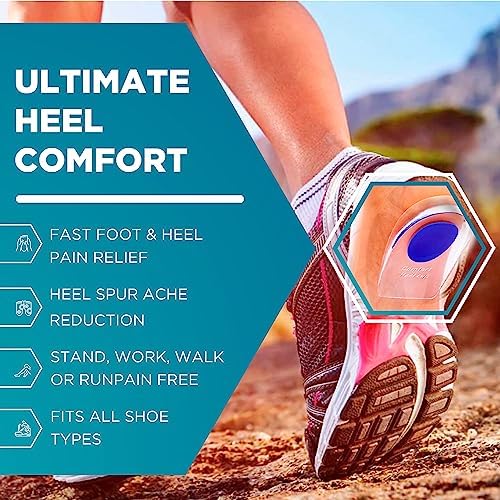 Gel Heel Cups for Heel Pain Relief, Plantar Fasciitis - 2 Pack Inserts