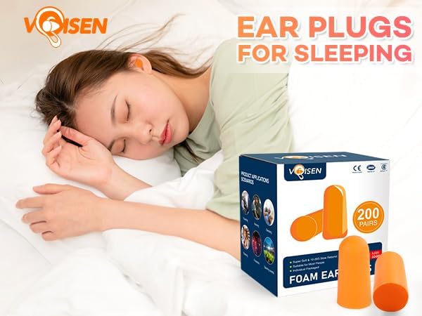 VOISEN Foam Ear Plugs,200 Pairs Ear Plugs for Sleeping