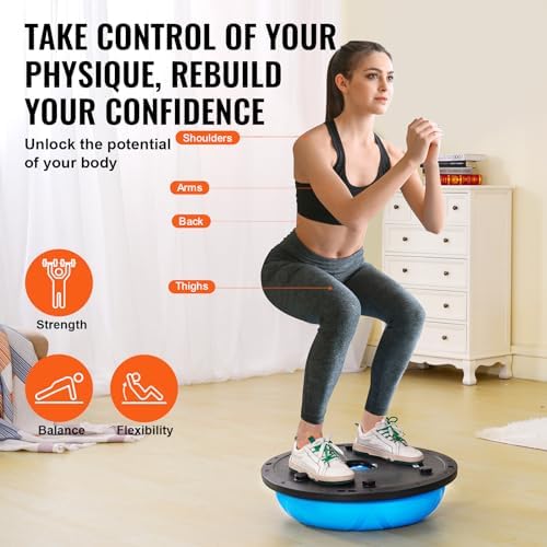 VEVOR Half Exercise Ball Trainer, 23/26 inch Balance Ball Trainer, 1500lbs Capacity Stability Ball, Yoga Ball with Resistance Bands & Foot Pump, Strength Fitness Ball for Home Gym Full Body Workout