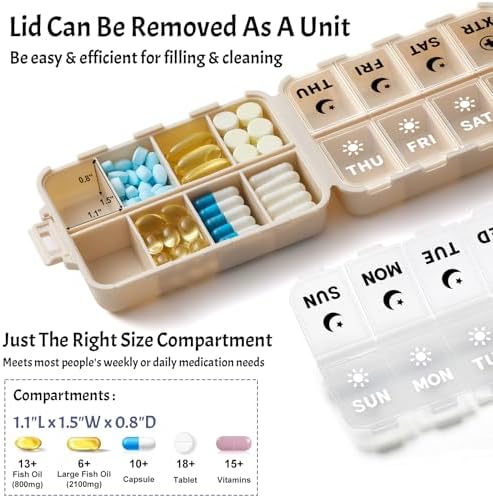 Compact & Foldable Weekly Pill Organizer 2 Times a Day 7 Day AM PM Pill Box