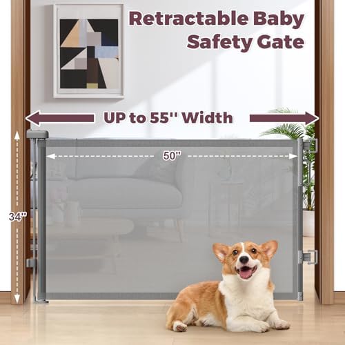 Retractable Baby Gate for Stairs & Doorways, Dog Gate Indoor Outdoor