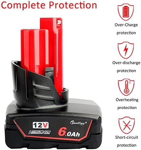 waitley 2 Pack 12V 6A Replacement Battery Compatible with Milwaukee 12V Power Tools (Not Made in Milwaukee)