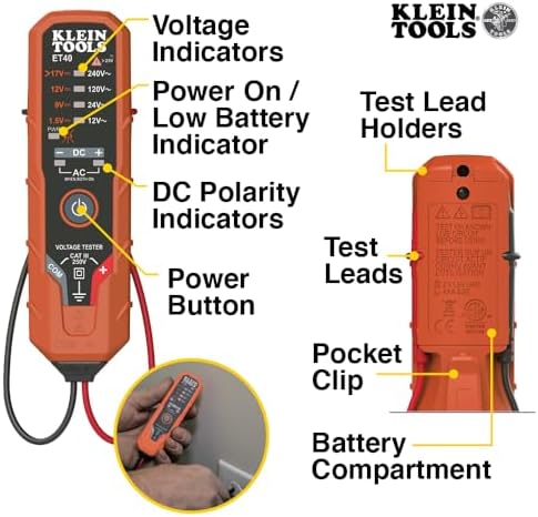 Klein Tools CL120VP Electrical Voltage Test Kit with Clamp Meter, Three Testers, Test Leads, Pouch and Batteries