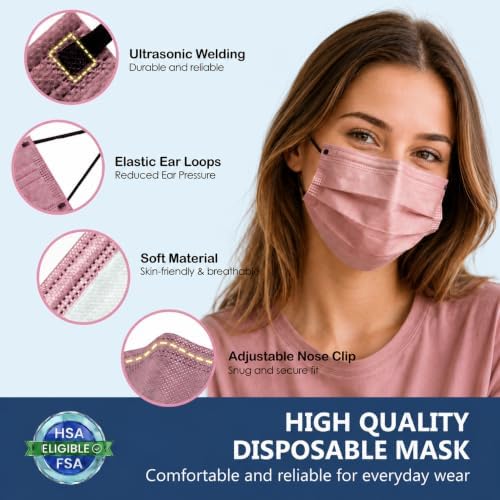 Disposable Face Masks for Adults, FSA Eligible HSA, 4 Ply 50 Pack