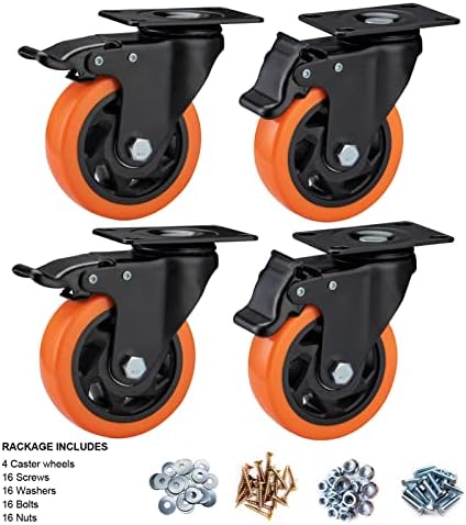 4" Caster Wheels - Heavy Duty Casters Set of 4 Dual Locking Swivel