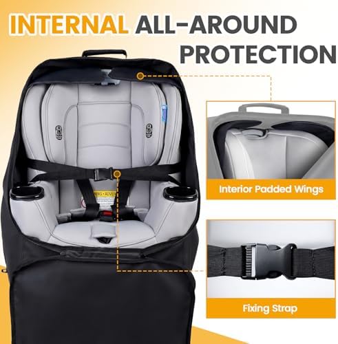 Orzbow Padded Car Seat Travel Bag for Airplane, Carseat Backpack Bag, Black