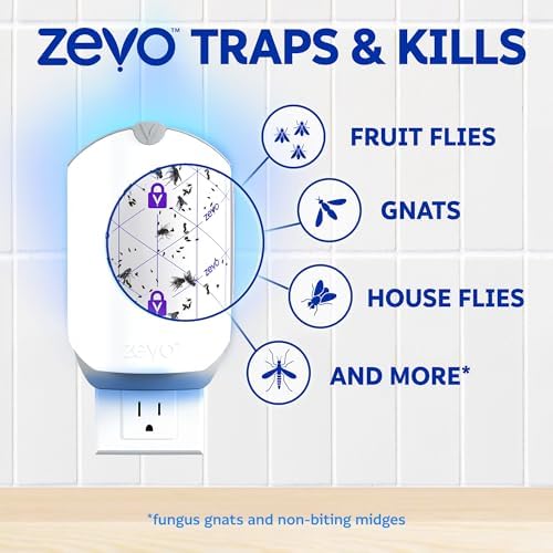 Zevo Flying Insect Trap for Fruit Flies & Gnats, 1 Plug-in Base & 3 Refills