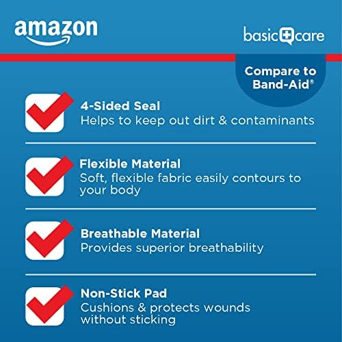 Amazon Basic Care Flexible Fabric Adhesive Bandages, First Aid for Wounds and Scrapes, Breathable with Non-Stick Pad, Latex Free, 100 Count