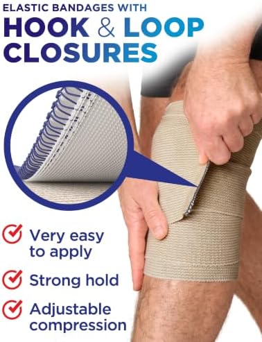 Premium Elastic Bandage Wrap - 6pack (2x2in, 2x3in, 2x4in) - Self-Closing