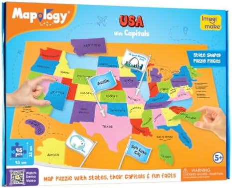 Imagimake Mapology USA Map Jigsaw Puzzle, Learn States, Capitals with Flags