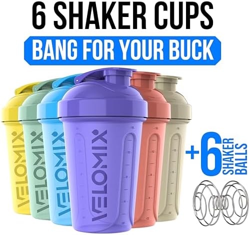 VELOMIX 6 Pack 20oz Shaker Cups for Protein Shakes, Pastel Shades