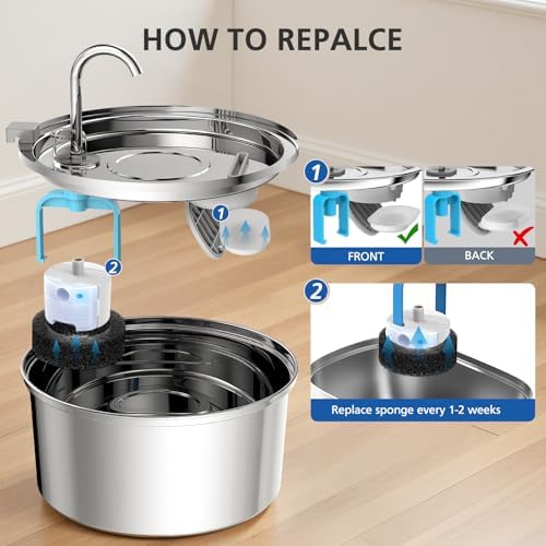 50 Pack Cat Water Fountain Filters for Stainless Steel Pet Water Dispenser