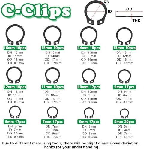 330PCS Snap Rings Kit, E Clips Kit (2-12MM) and C Clips Kit (5-16MM)
