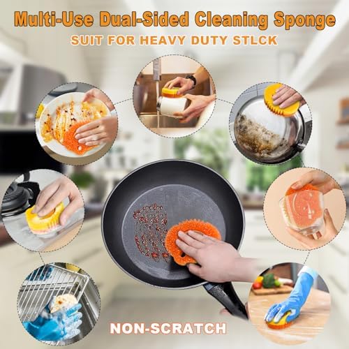 5 Pack Scrub Sponge, Dual-Sided Temperature Controlled Kitchen Sponge for Dishes, Frog Bulk Sponges Household Cleaning Pads,Multi-Functional Premium Cleaning Sponges