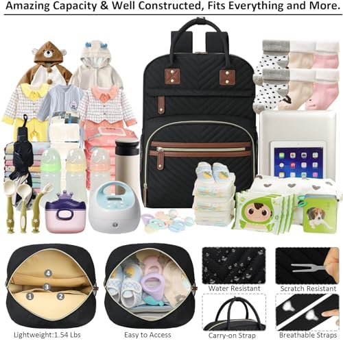 Tenot Diaper Bag Backpack for Women with Insulated Pockets Black