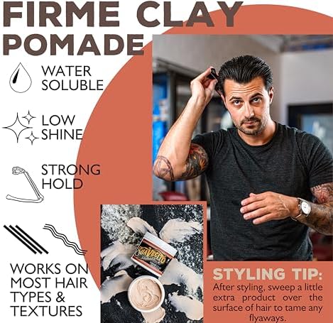 Suavecito Pomade Firme Clay for Men - Strong Hold, Low Shine Matte Finish - Professional Hair Styling Clay for Added Volume and Definition - 4 oz